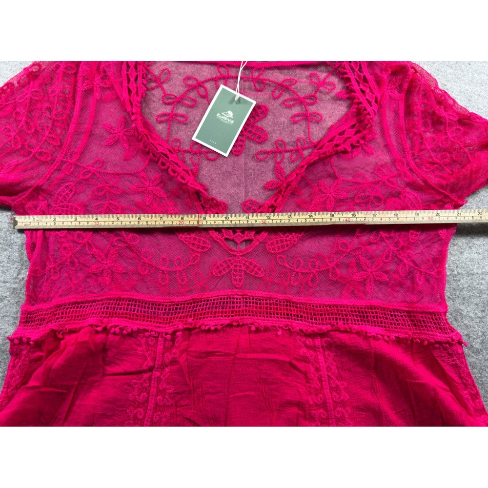 Eomenie Lace Bathing Suit Cover Up Women OS Hot Pink Plunging V Neck Beach Dress - Picture 8 of 12
